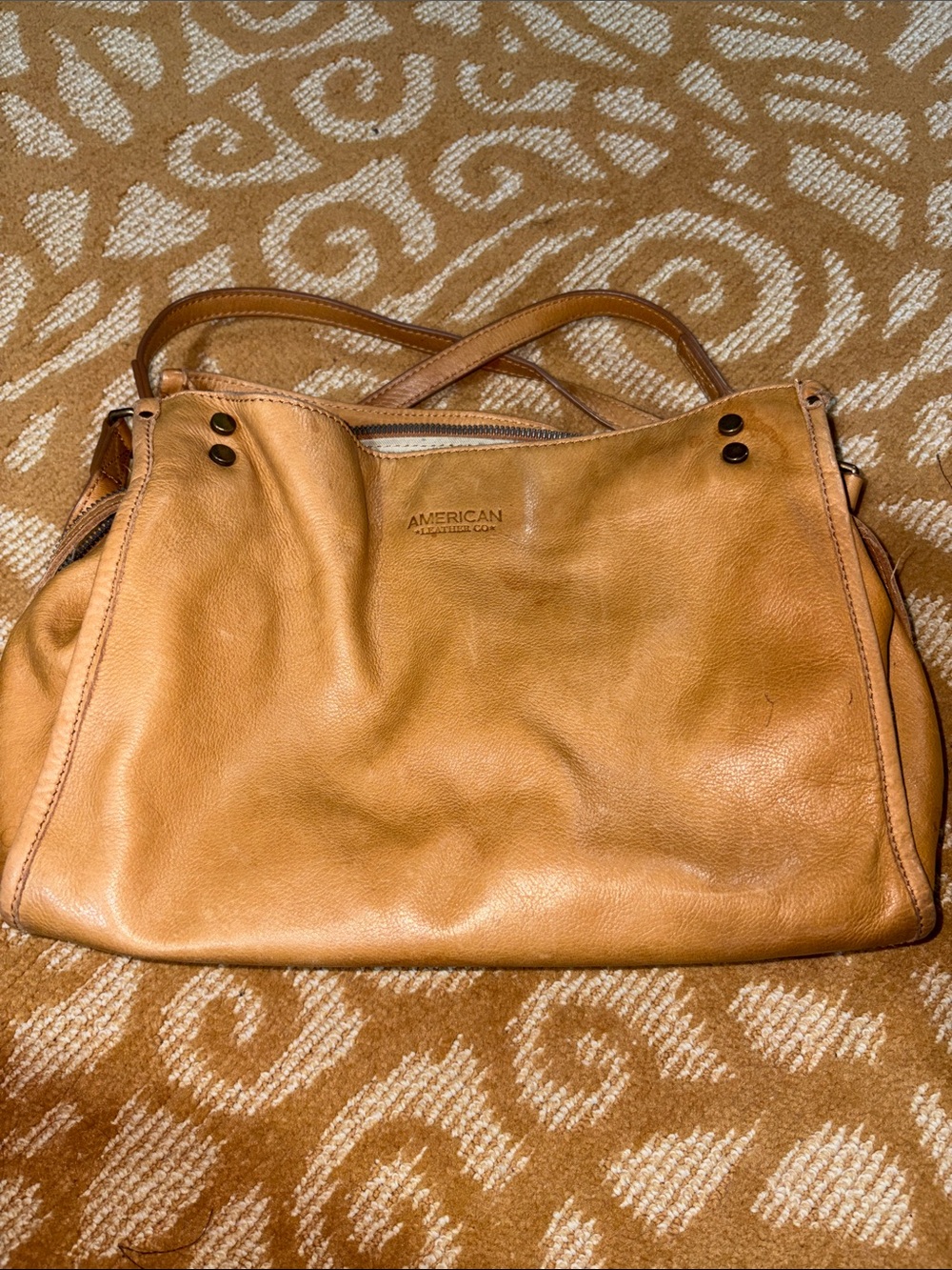 American Leather Genuine Leather Shoulder Bag in Camel Brown